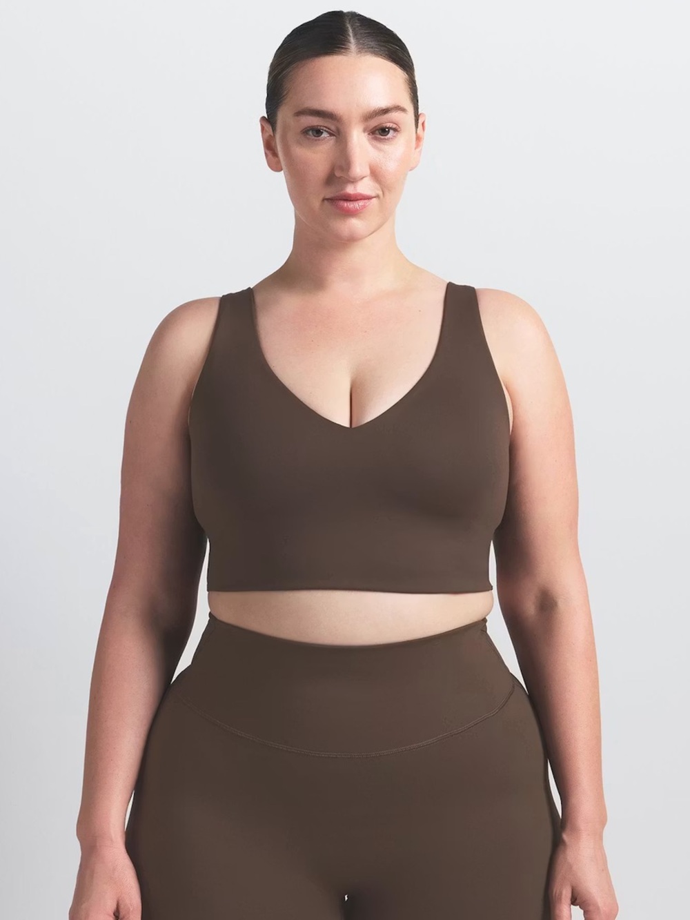 SKIMS Dark Brown V‑Neck Crop Bralette